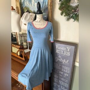 LuLaRoe Nicole Women's Blue Dress with Pink Trim NWT